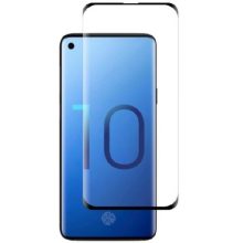 Samsung Galaxy S10 Plus SM-G975, Kijelzővédő fólia, ütésálló fólia (az íves részre is!), Tempered Glass (edzett üveg), fekete