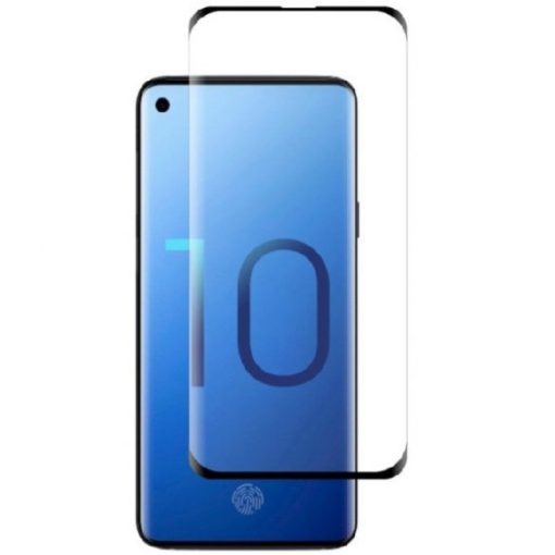 Samsung Galaxy S10 Plus SM-G975, Kijelzővédő fólia, ütésálló fólia (az íves részre is!), Tempered Glass (edzett üveg), fekete