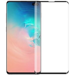   Samsung Galaxy S10 5G SM-G977, Kijelzővédő fólia, ütésálló fólia (az íves részre is!), Tempered Glass (edzett üveg), fekete