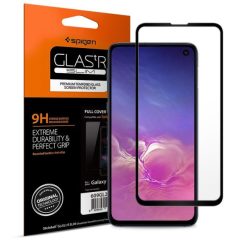   Samsung Galaxy S10e SM-G970, Kijelzővédő fólia, ütésálló fólia (az íves részre is!), Tempered Glass (edzett üveg), 3D Full Cover, Spigen Glastr Slim Full Cover, fekete