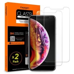   Apple iPhone XR / 11, Kijelzővédő fólia, (az íves részre NEM hajlik rá!), Tempered Glass (edzett üveg), Spigen Glastr Slim, Clear, 2 db / csomag